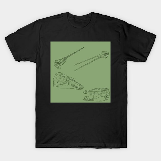 Arctic Whale Skulls and Oddities Green T-Shirt by TrapperWeasel